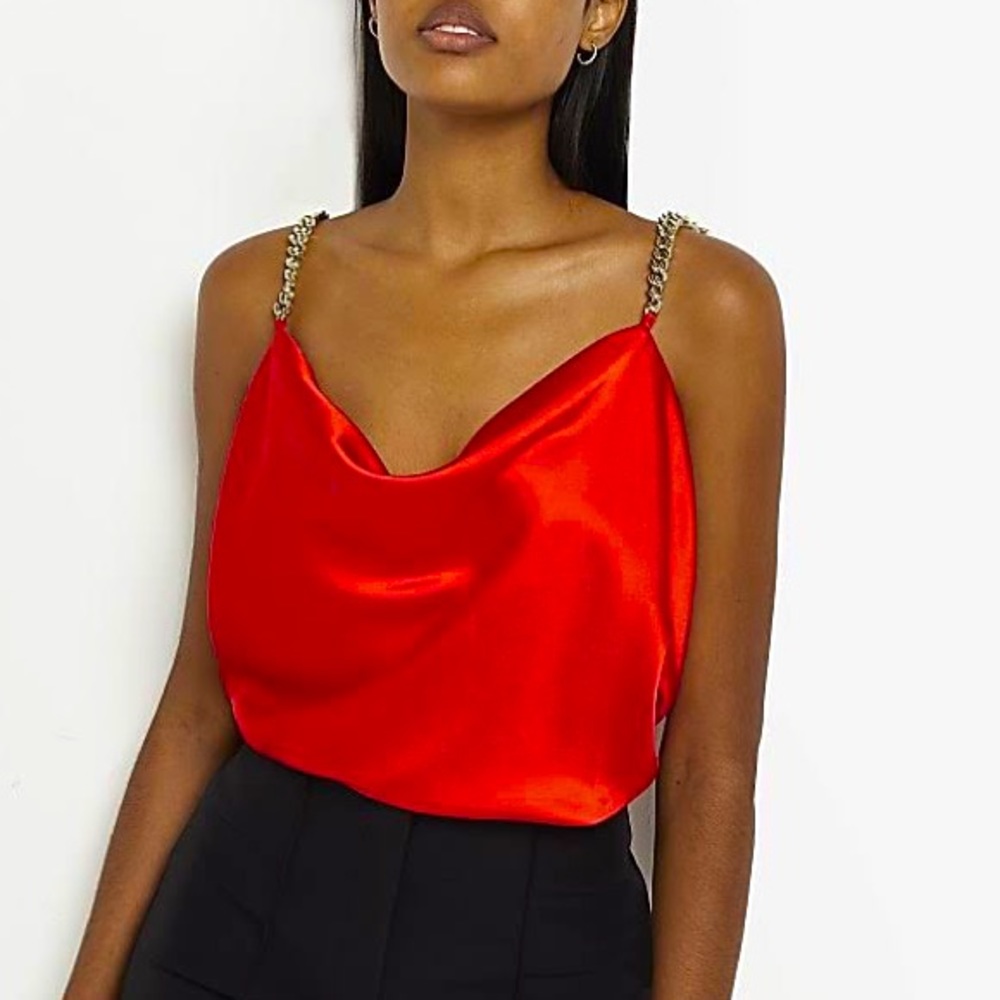 NWT Red Satin Chain Straps Cami Top (US 10)